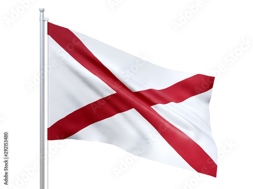 Alabama (U.S. state) flag waving on white background, close up, isolated. 3D render