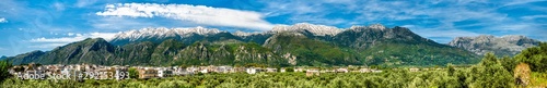 Panorama of Sparta with Taygetos Mountains in Greece photo