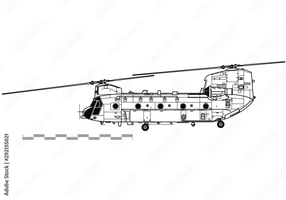 Boeing CH-47 Chinook. Outline vector drawing