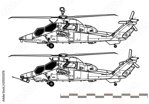 Eurocopter, Airbus Helicopters PAH-2 Tiger. Outline vector drawing