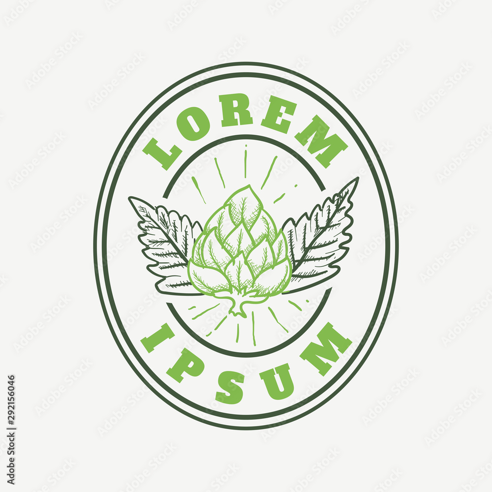 Beer label with hop and leaves hand drawn logo design Beer label with hop and leaves hand drawn logo design