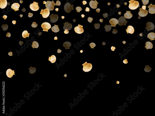 Gold seashells vector, golden pearl bivalved mollusks
