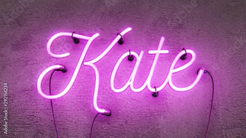 Neon sign spelling the name Kate, this realistic sign starts when the sign is off then it turns on with amazing flashing flickering effects, after 30 seconds it flashes on and off and can be looped