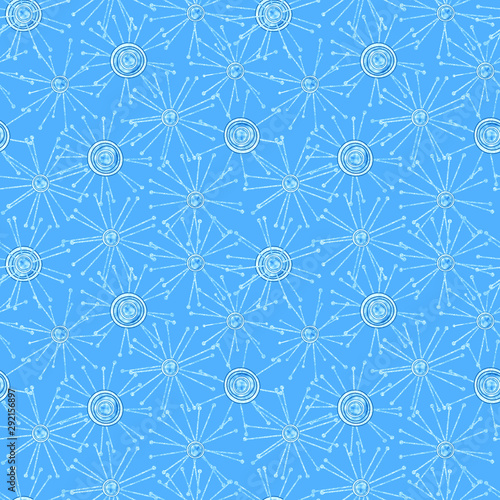 Illustrated abstract seamless pattern with snowflakes on a blue background