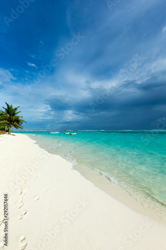 Beautiful tropical Maldives island with beach , sea , and blue sky for nature holiday vacation background concept