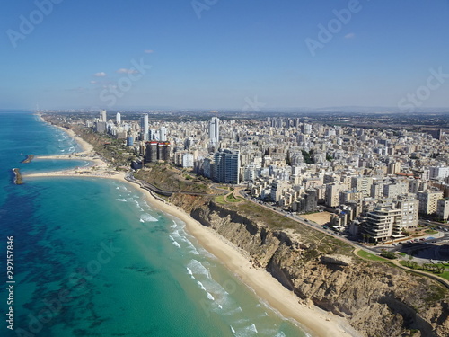 Aerial view of Netanya on a clear summer afternoon