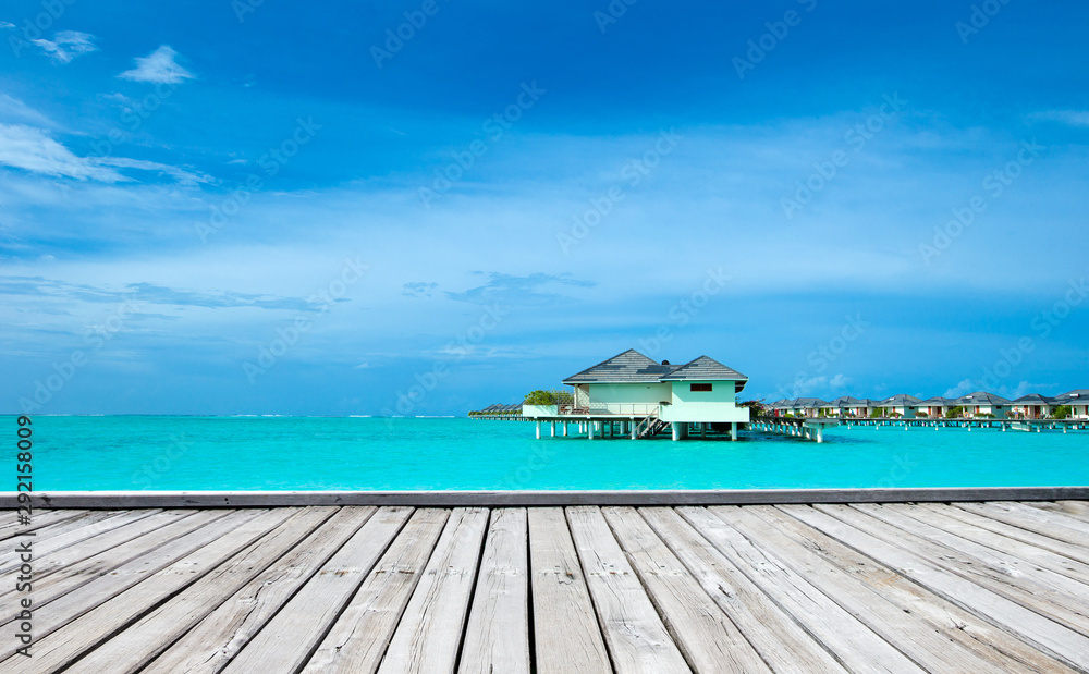 Fototapeta premium tropical Maldives island with white sandy beach and sea