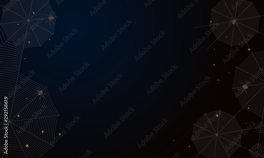 Vector pattern of spidder web on dark blue background with few spiders ...