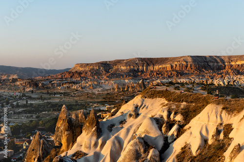 Sunset view of rocky mountains near Göreme, Cappadocia, Turkey