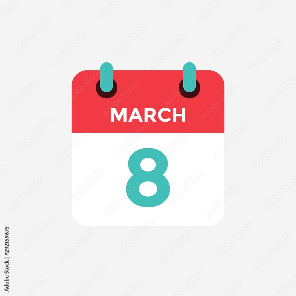 Flat icon calendar 8 of March. Date, day and month. Vector illustration. Flat icon calendar 8 of March. Date, day and month. Vector illustration.