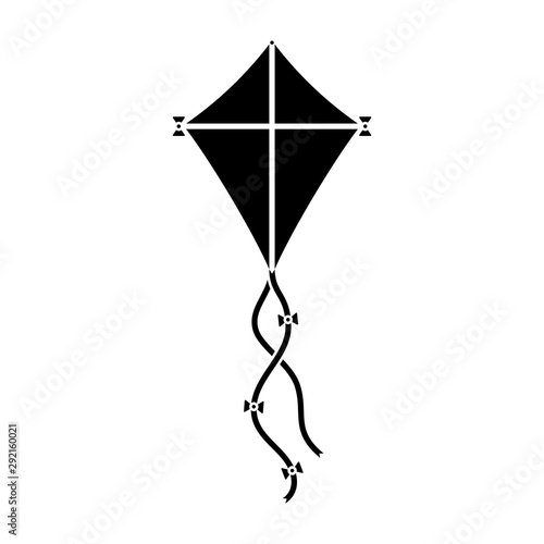 Paper kite icon black and white vector pictogram. Children game design element silhouette