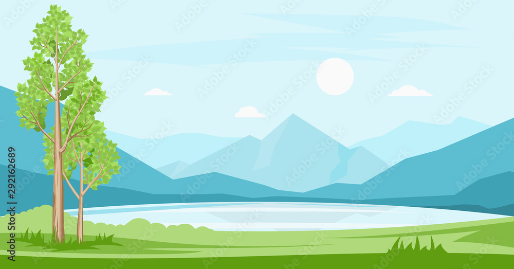 Summer landscape with lake and mountains