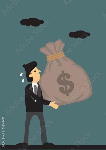 Cartoon Businessman Carries a Big Bag of Money Vector Illustration