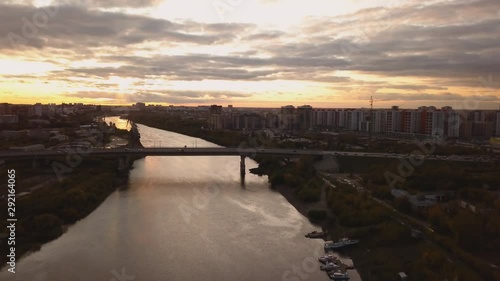 Wallpaper Mural Aerial panoramic view of a river and a bridge over it at dramatic colorful sunset Torontodigital.ca