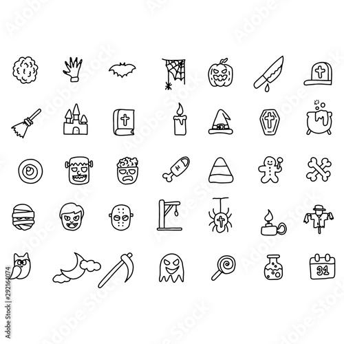 Halloween icon set vector illustration sketch doodle hand drawn with black lines isolated on white background