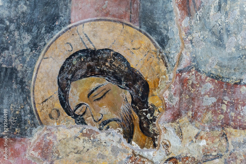 Obraz na płótnie Ancient fresco of Jesus Christ on the wall in a Christian temple