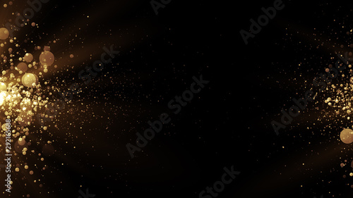 Abstract golden background with particles come from the left and right.