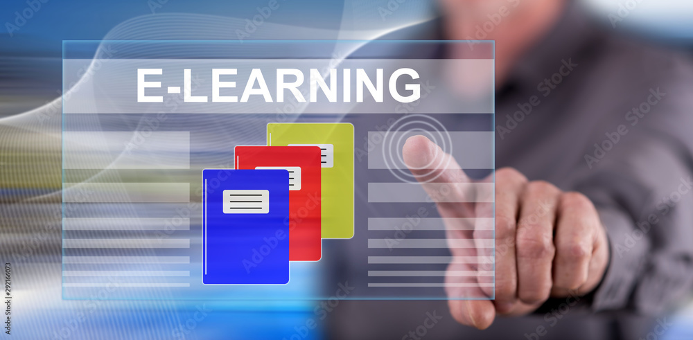 Man touching an e-learning concept Man touching an e-learning concept