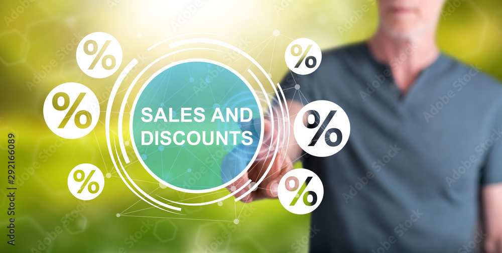 Man touching a sales and discounts concept