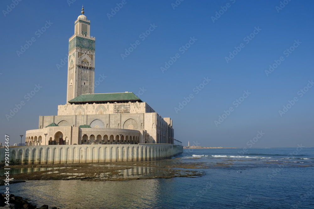 Morocco Casablanca Mosque of Hassan II view east waterside