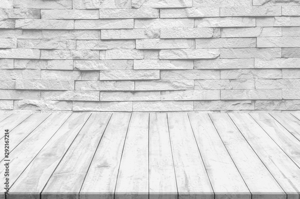 Fototapeta premium white brick wall and wooden floor