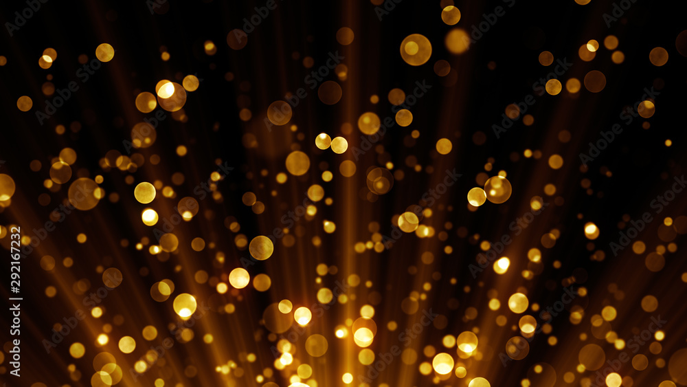 Golden particles. Abstract background with magic lights and glitter sparks.  - obrazy, fototapety, plakaty 