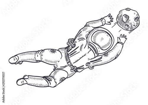 Astronaut catches a planet. Space football. Goalkeeper. Coloring Page.