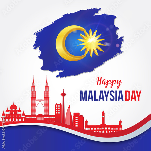 Vector illustration of happy malaysia Independence Day celebration with city skyline