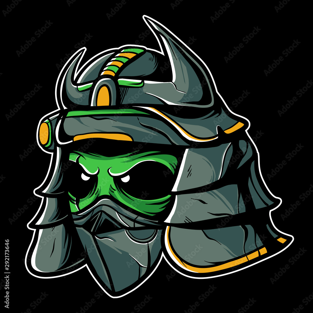 alien samurai head vector illustration / samurai with mask design for t-shirt, sticker, and poster