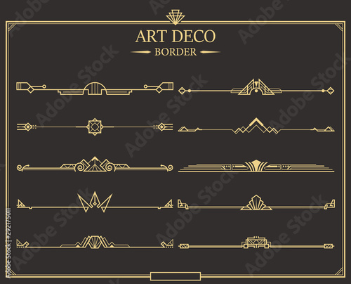 Set of Art deco gold calligraphic page dividers.