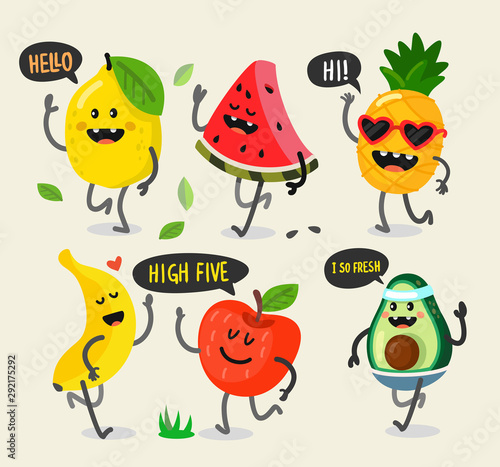 Different cute fruits are walking