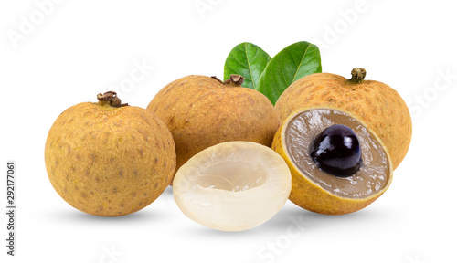 fresh longan with leaf isolated on white background. full depth of field photo