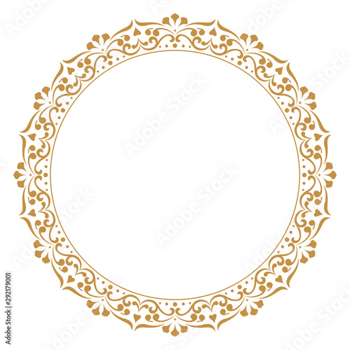Decorative frame Elegant vector element for design in Eastern style, place for text. Floral golden border. Lace illustration for invitations and greeting cards.