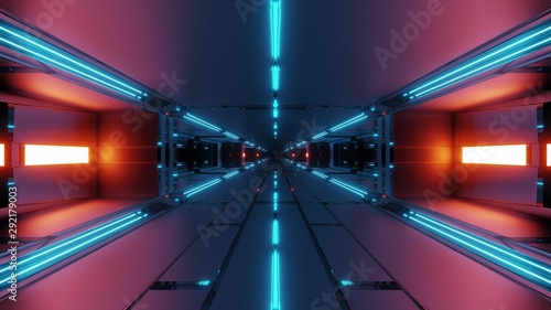 dark futuristic space tunnel corridor 3d rendering wallpaper background