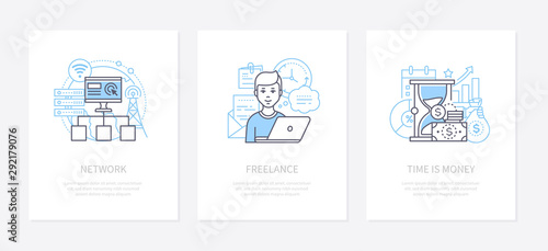Computer network, communication system concept icons set