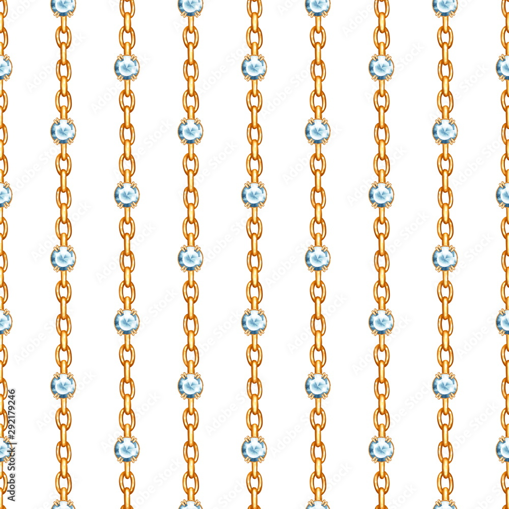 Gemstones and chains seamless patterns. Borders set isolated on white Gemstones and chains seamless patterns. Borders set isolated on white