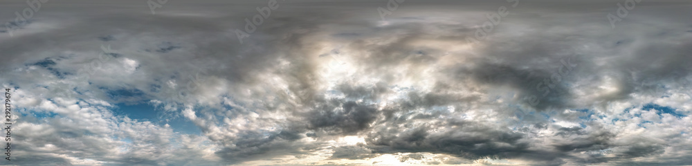 Seamless cloudy blue sky hdri panorama 360 degrees angle view with zenith and beautiful clouds for use in 3d graphics as sky dome