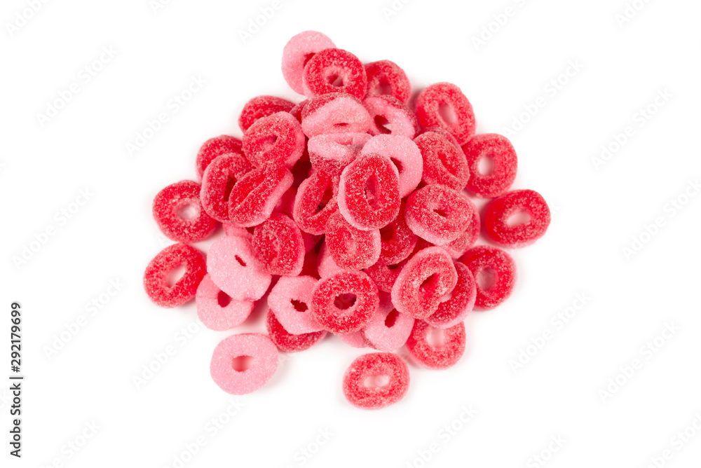 Jelly rings isolated on white background. Pink rings. Jelly rings isolated on white background. Pink rings.
