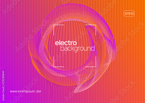 Dance flyer. Dynamic fluid shape and line. Minimal discotheque invitation template. Neon dance flyer. Electro trance music. Techno dj party. Electronic sound event. Club fest poster.