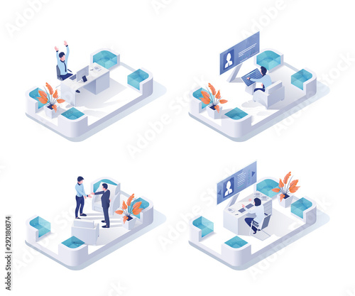 Recruiting office isometric vector illustration