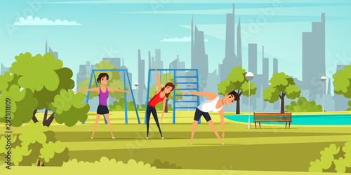 Fitness training in fresh air vector illustration