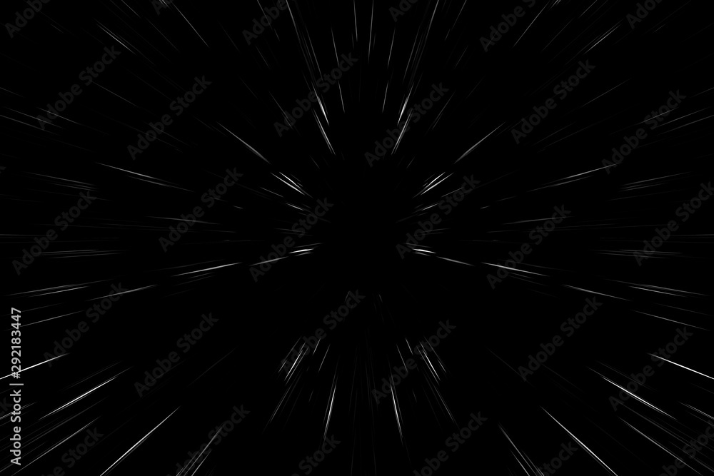 Snow lines bokeh white on black background. abstract speed light motion blur texture. star particle or space traveling