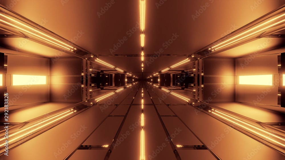 dark futuristic space tunnel corridor 3d rendering wallpaper background