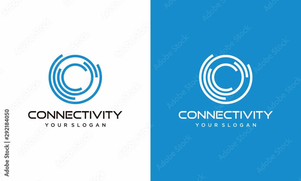Clean line logo designof letter C and circle connectivity with white background - EPS10 - Vector.