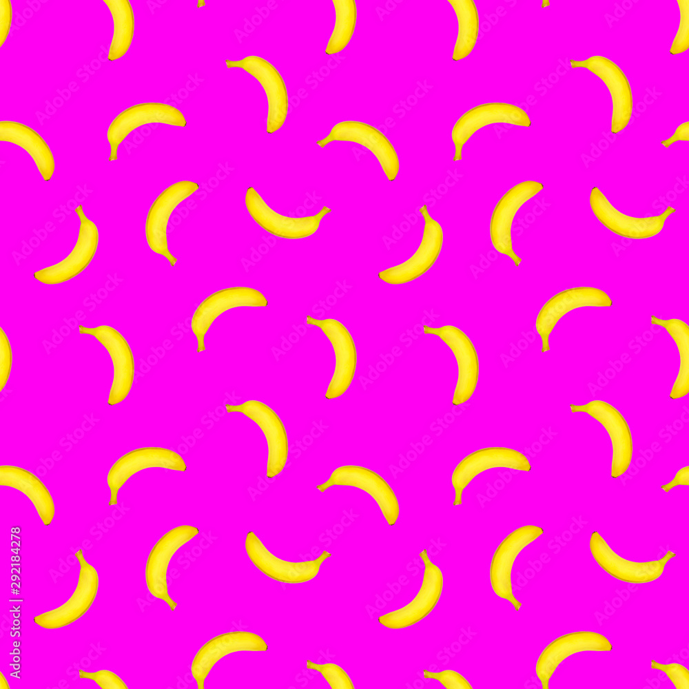 Seamless pattern zine culture style. Fruit background with banana.