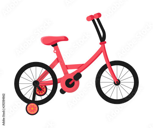 Pink children's bicycle flat cartoon color vector illustration