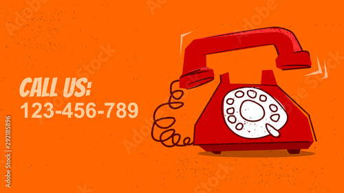 vintage retro phone call service contact  standard web screen size 16:9 monitor for web page and presentation illustration