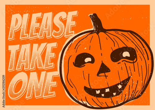 please take one candy halloween door sign orange cartoon pumpkin vintage distressed style