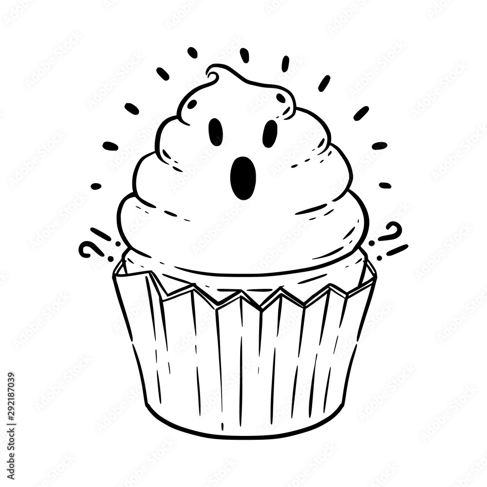 Halloween coloring book page scary cupcake with cream. Cream on a