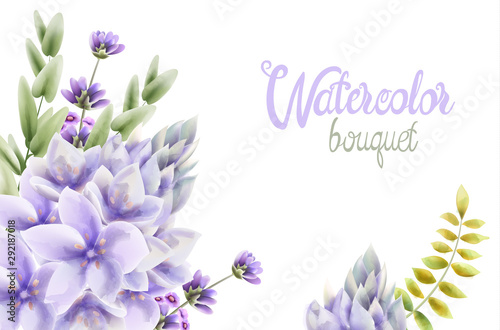 Watercolor Hyacinth flowers bouquet background vector. Wedding gretting card
